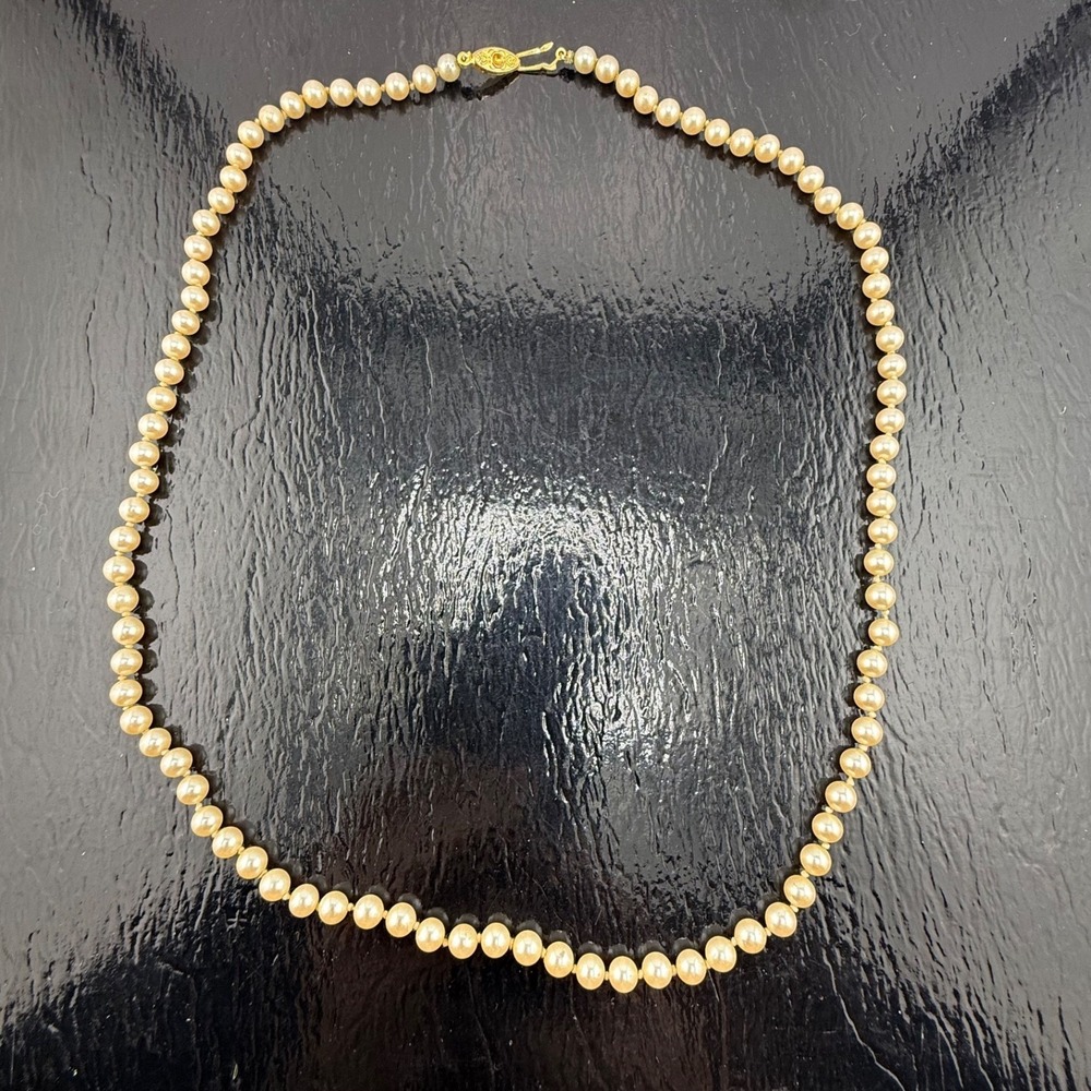 Vintage Estate Necklace Gold Beaded Glass Imitation Pearl 26in